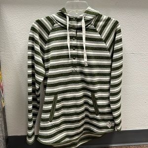 Green and cream striped hoodie from Eddie Bauer
